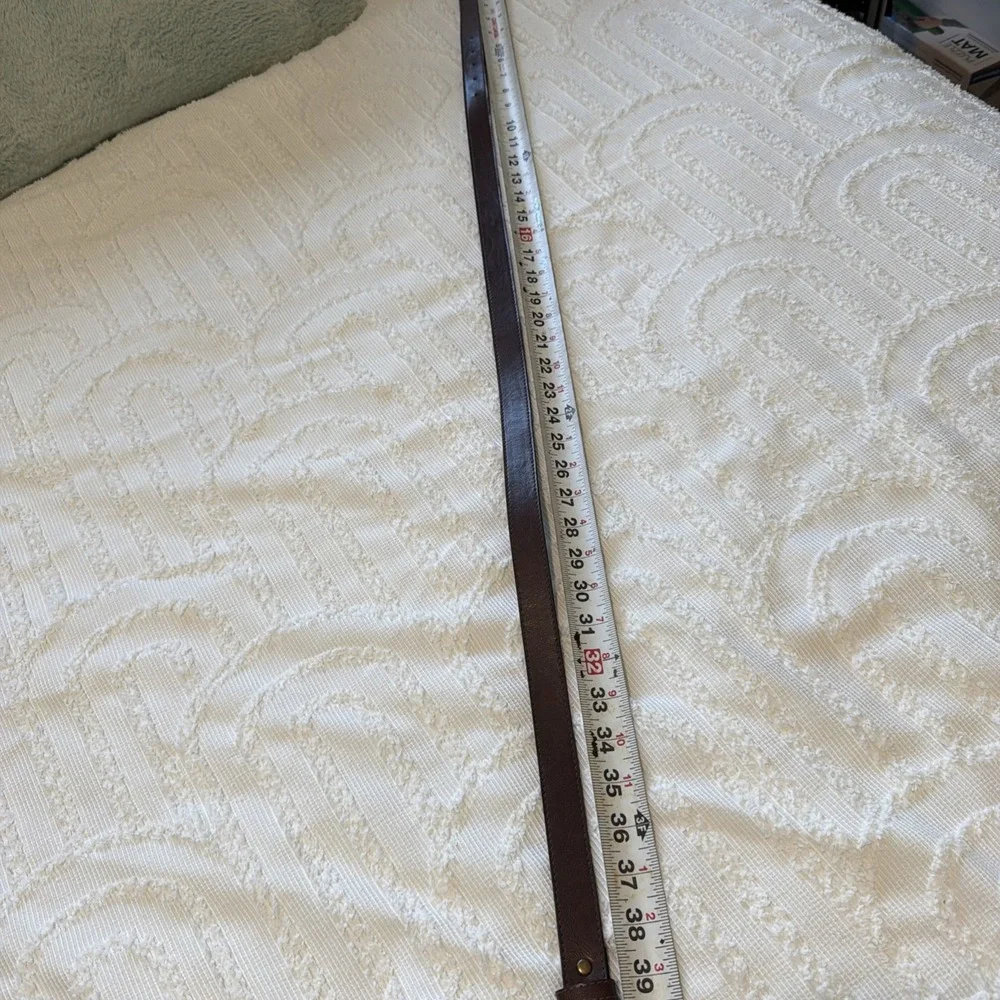 Unbranded Leather Wrapped Buckle Belt Mens 34 Brown Excellent Slim Minimalist